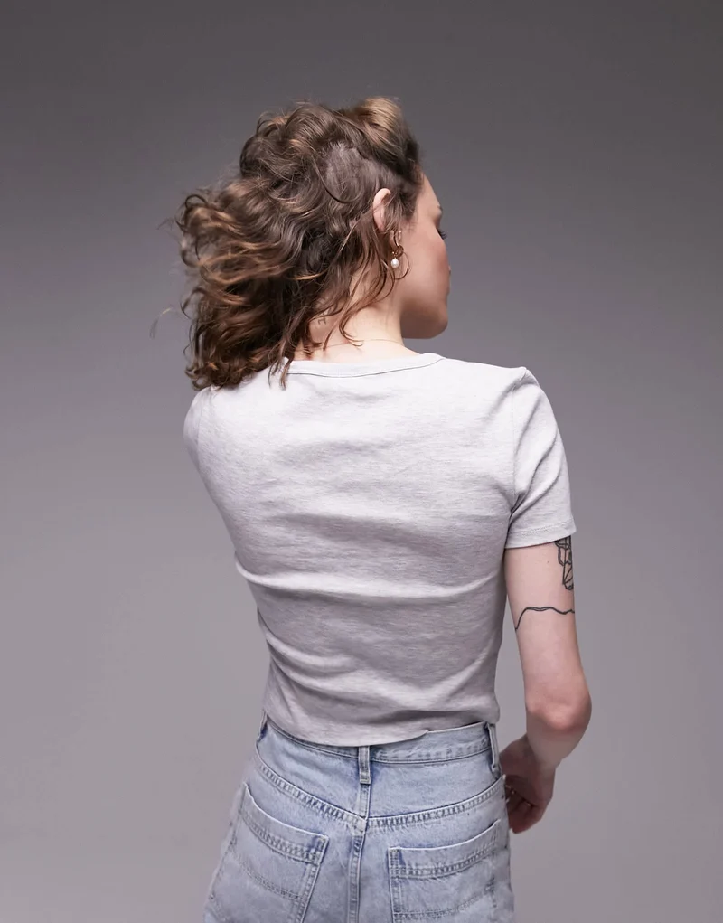 Topshop shrunken everyday tee in grey marl