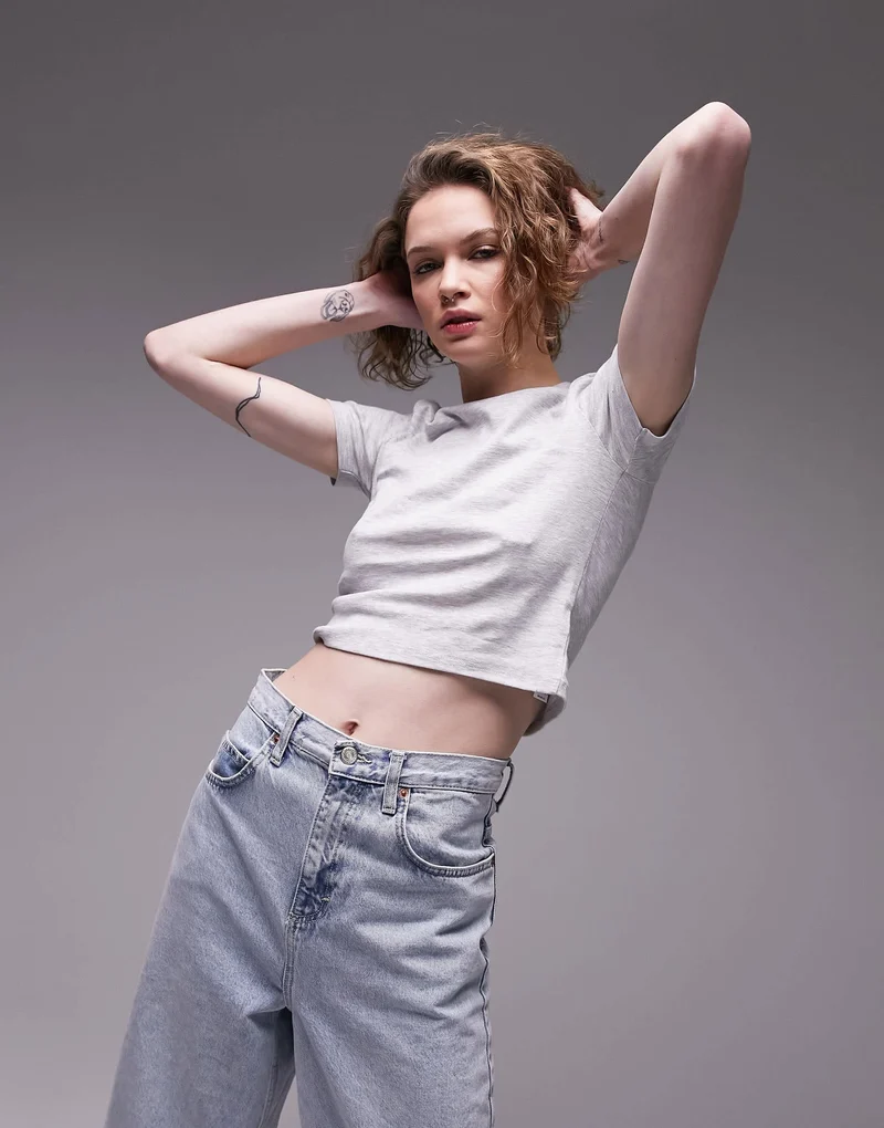 Topshop shrunken everyday tee in grey marl