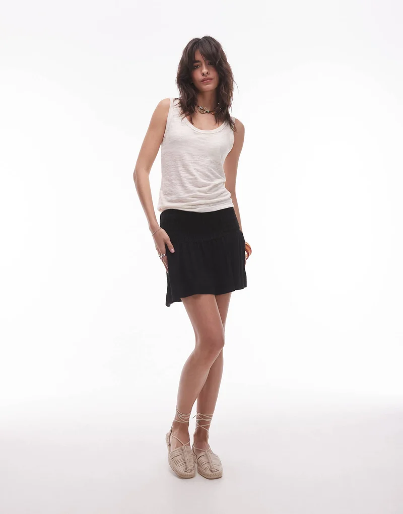 Topshop linen mini skirt with ruched sides in black