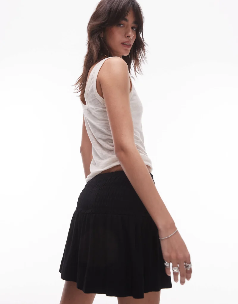 Topshop linen mini skirt with ruched sides in black