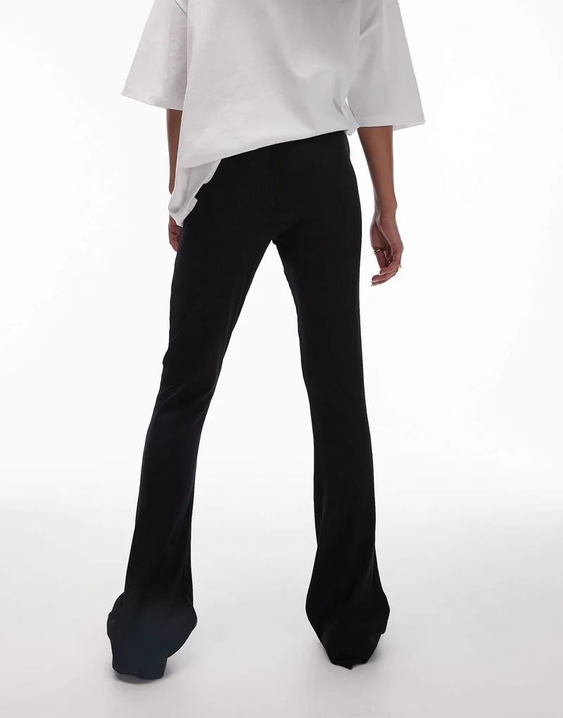 Topshop skinny rib flared trouser in black