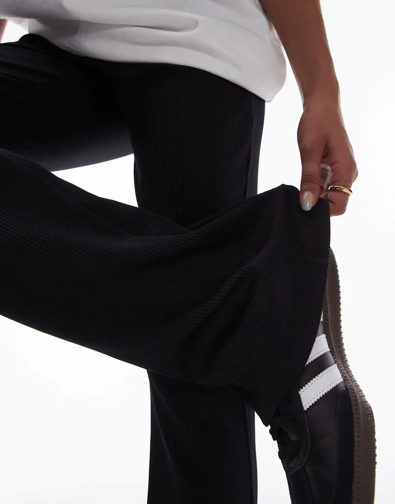 Topshop skinny rib flared trouser in black