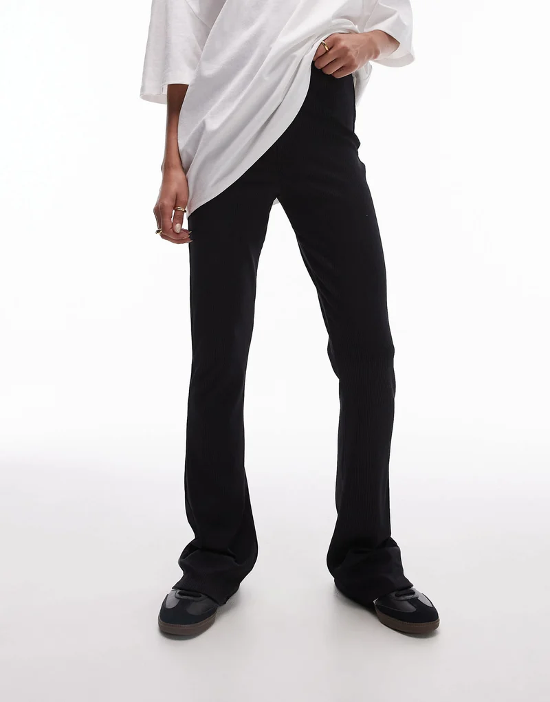 Topshop skinny rib flared trouser in black