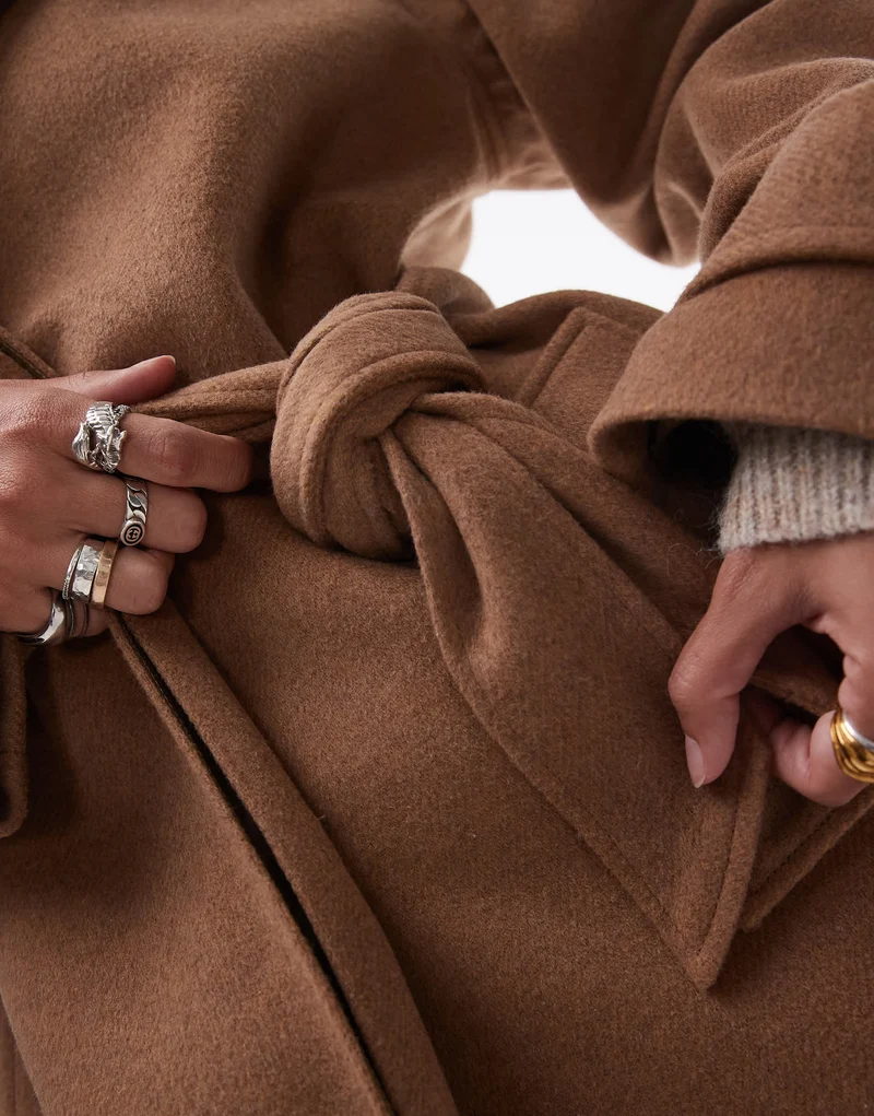 Topshop tab belted car coat twill in camel