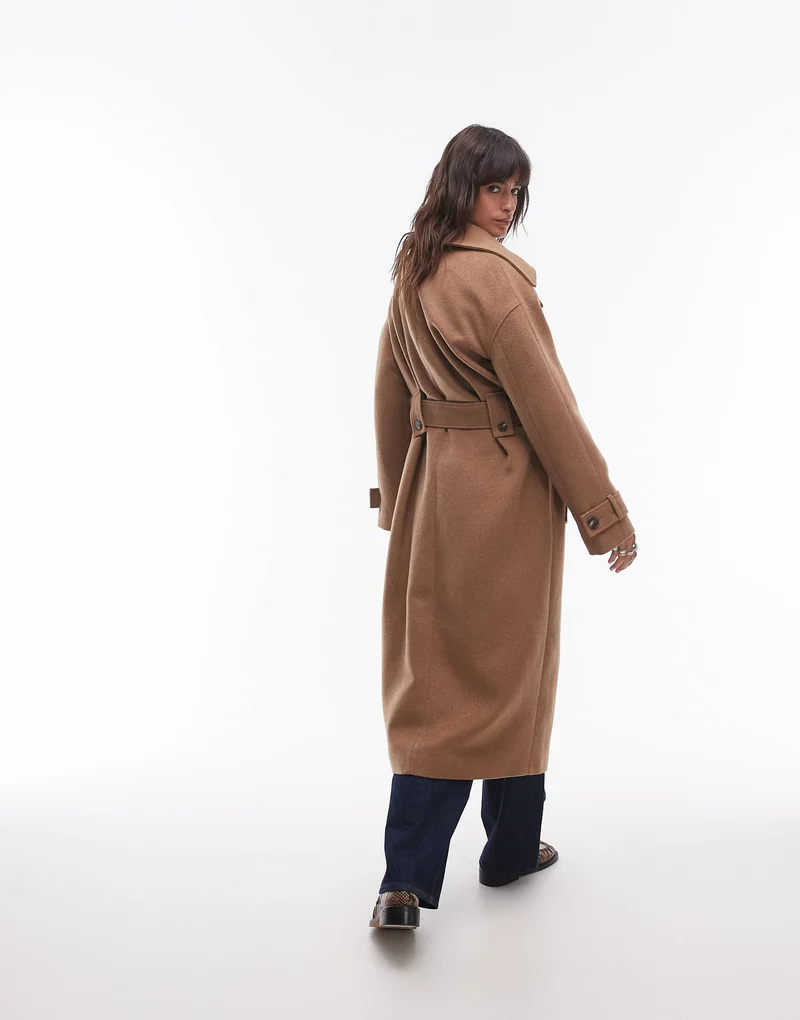 Topshop tab belted car coat twill in camel