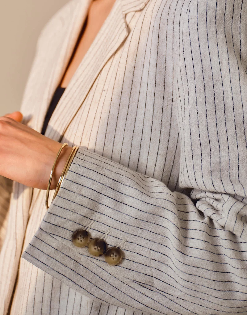 Topshop co ord linen one button blazer in cream pinstripe