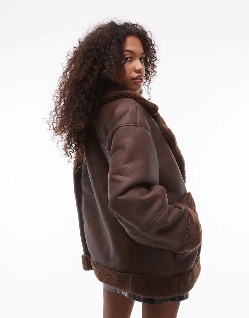 Topshop oversized car coat in chocolate