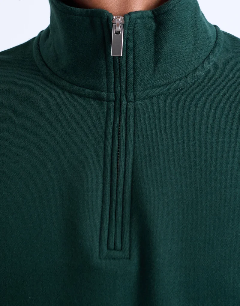 Topman heavyweight oversized fit 1/4 zip in pine green