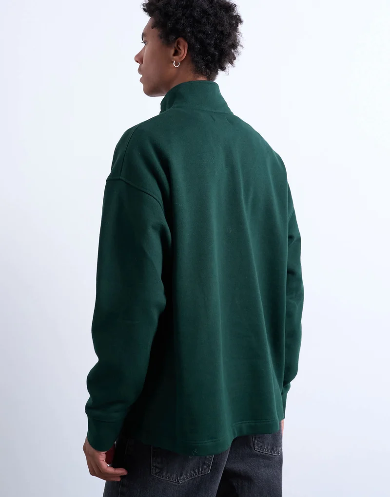 Topman heavyweight oversized fit 1/4 zip in pine green