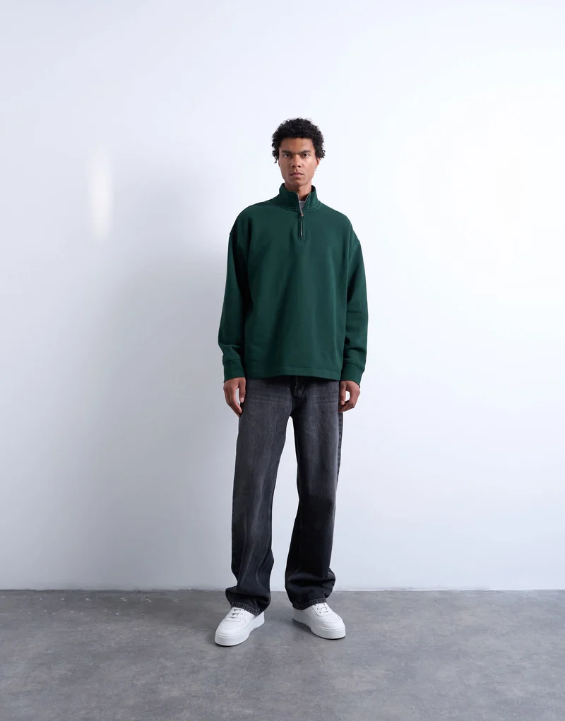 Topman heavyweight oversized fit 1/4 zip in pine green
