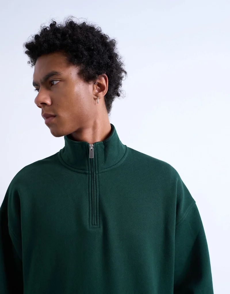 Topman heavyweight oversized fit 1/4 zip in pine green