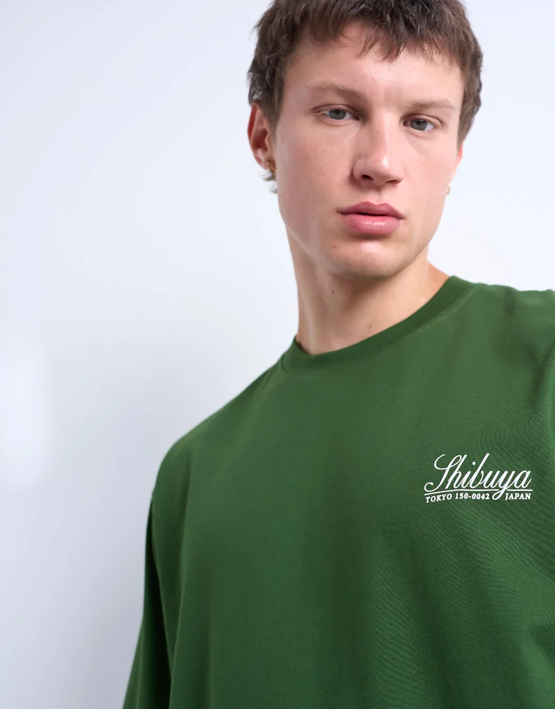 Topman relaxed Shibuya print t-shirt in dark green