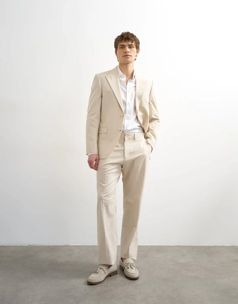 Topman linen rich blazer in stone