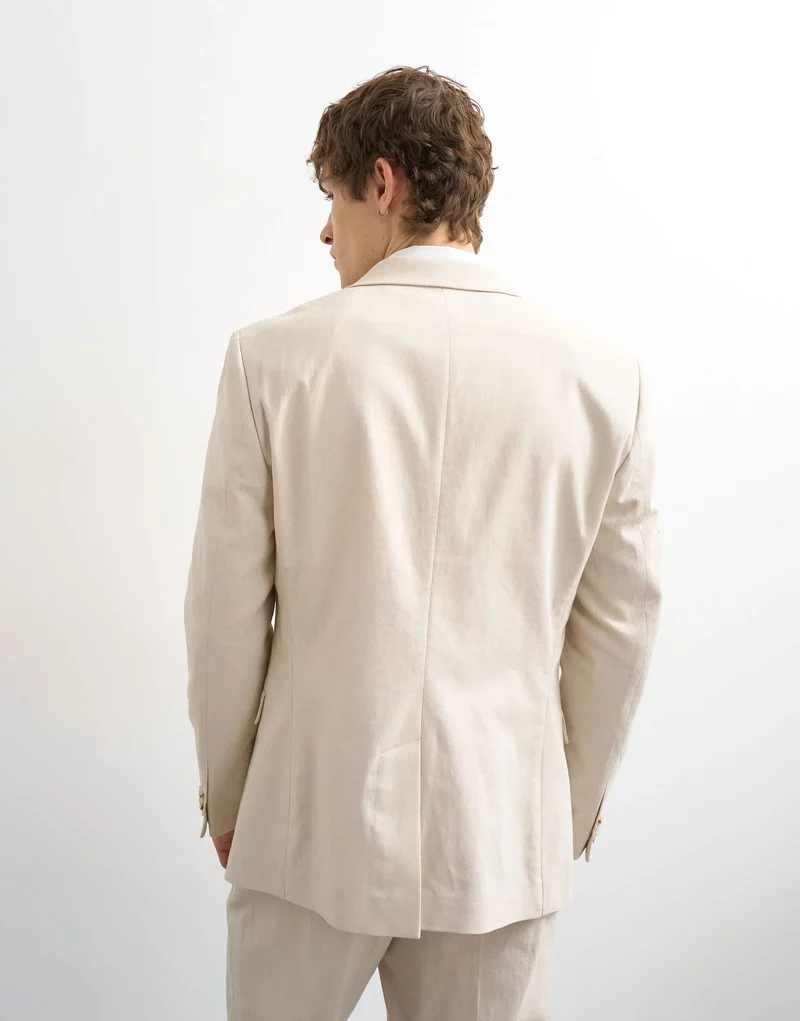 Topman linen rich blazer in stone