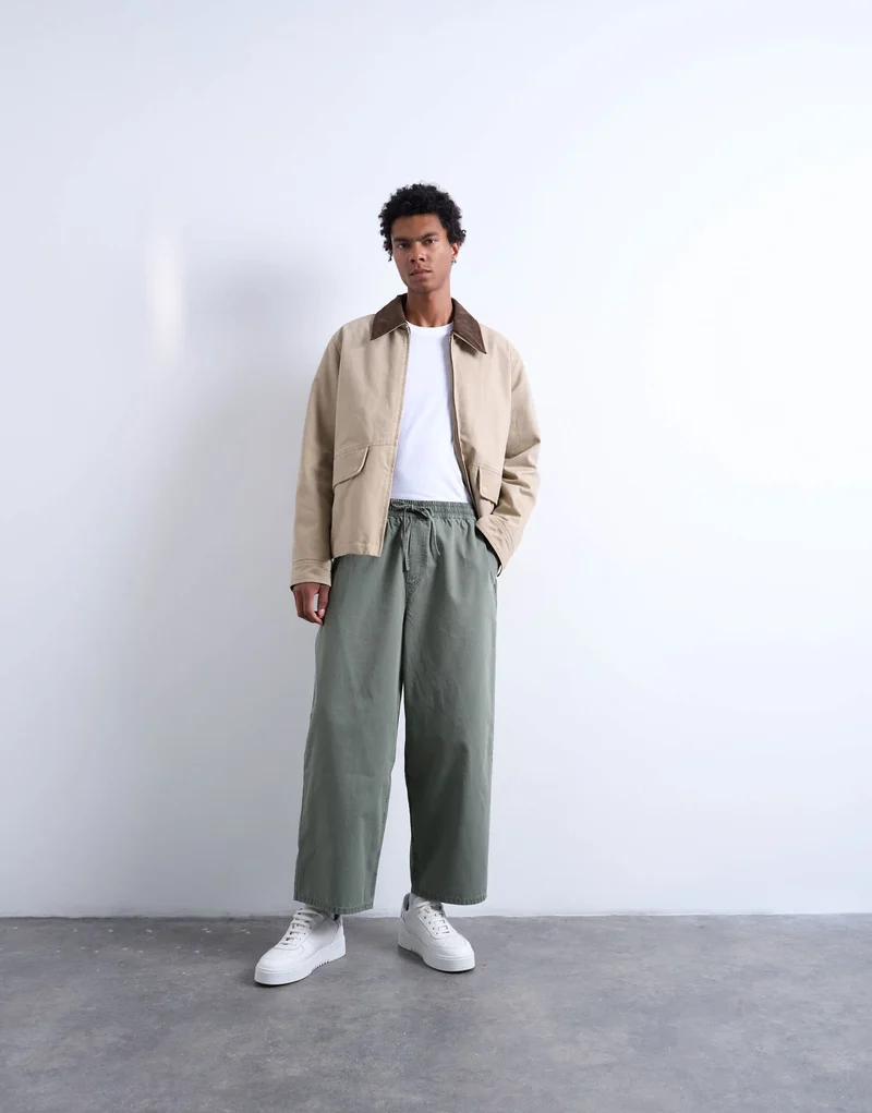Topman ripstop barrel trousers in khaki