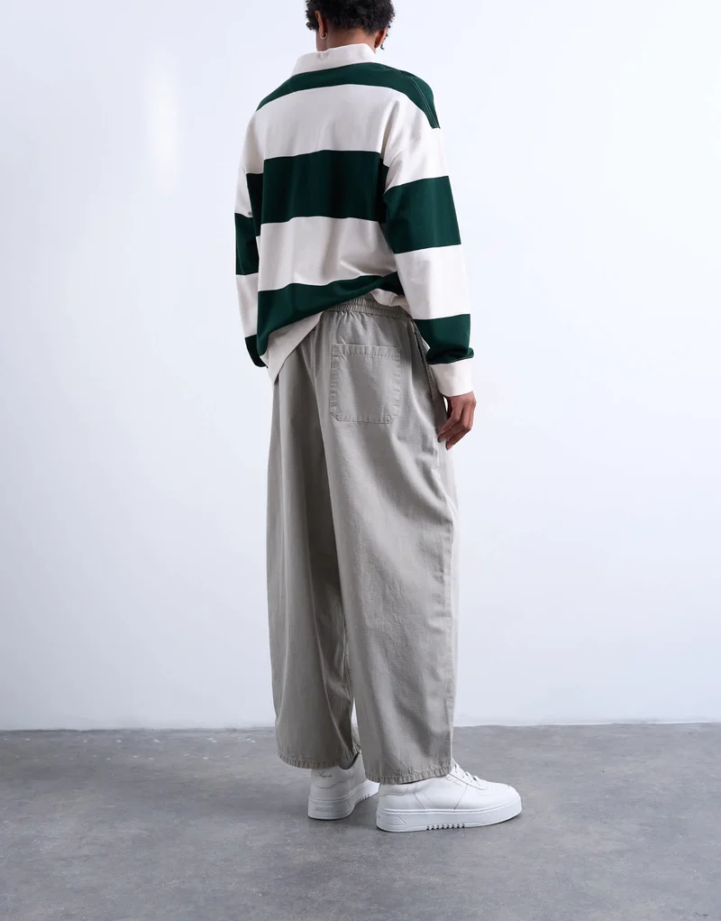 Topman ripstop barrel trousers in stone