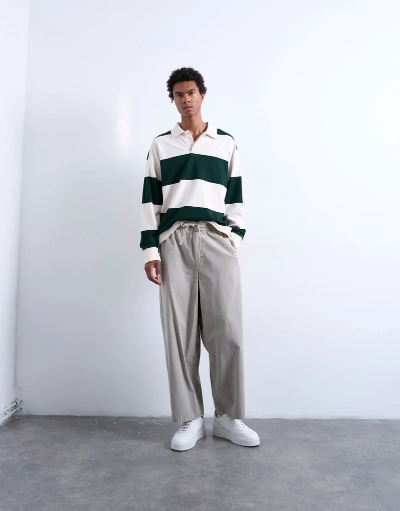 Topman ripstop barrel trousers in stone