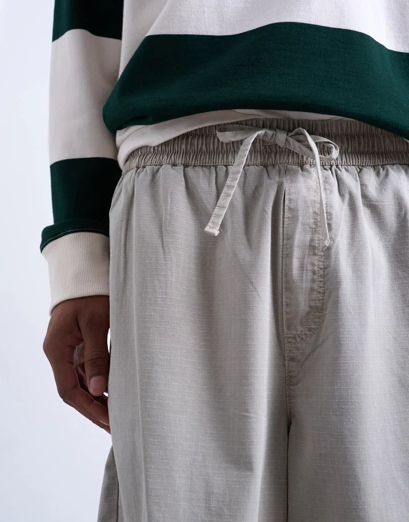 Topman ripstop barrel trousers in stone