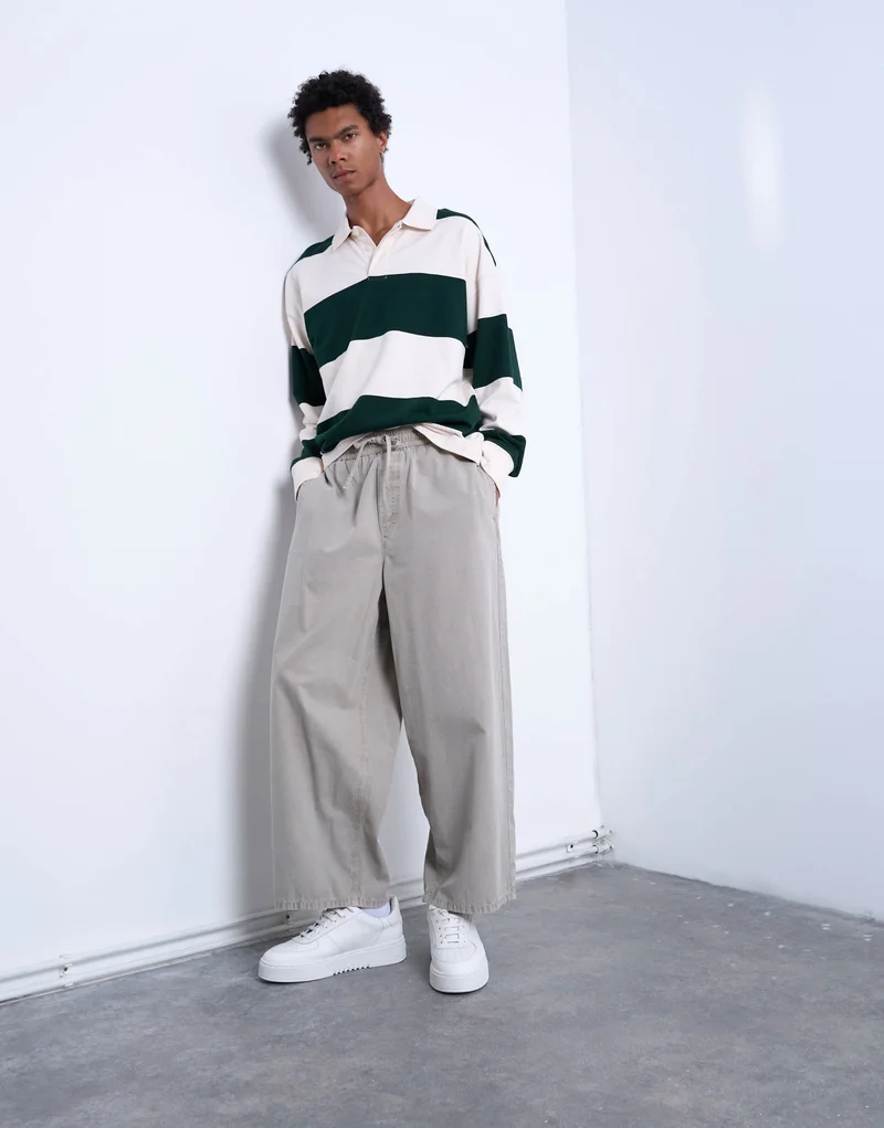 Topman ripstop barrel trousers in stone