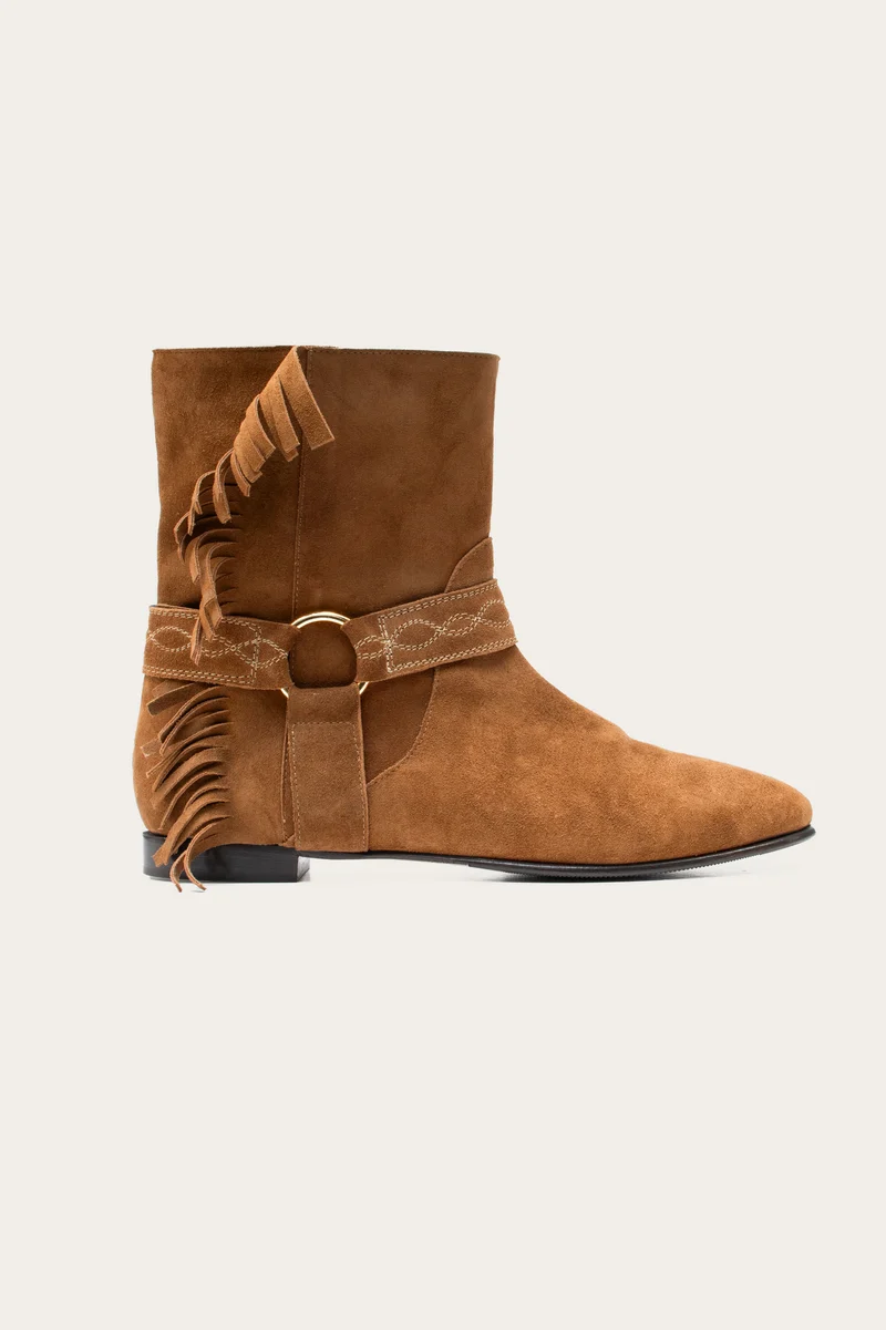 Elena Cognac Fransen Velourleder
