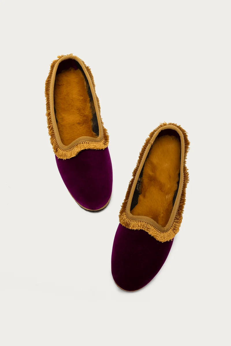 Beatrice Fuxia Samt "Home" Slipper