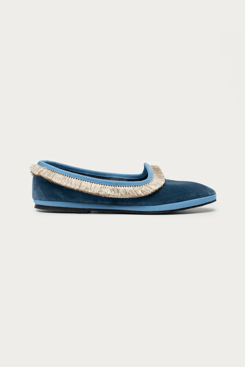 Beatrice Blau Samt "Home" Slipper