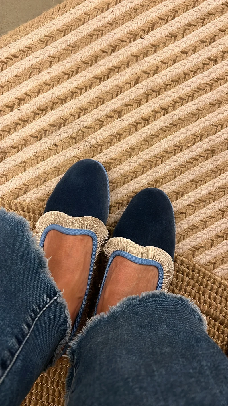 Beatrice Blau Samt "Home" Slipper