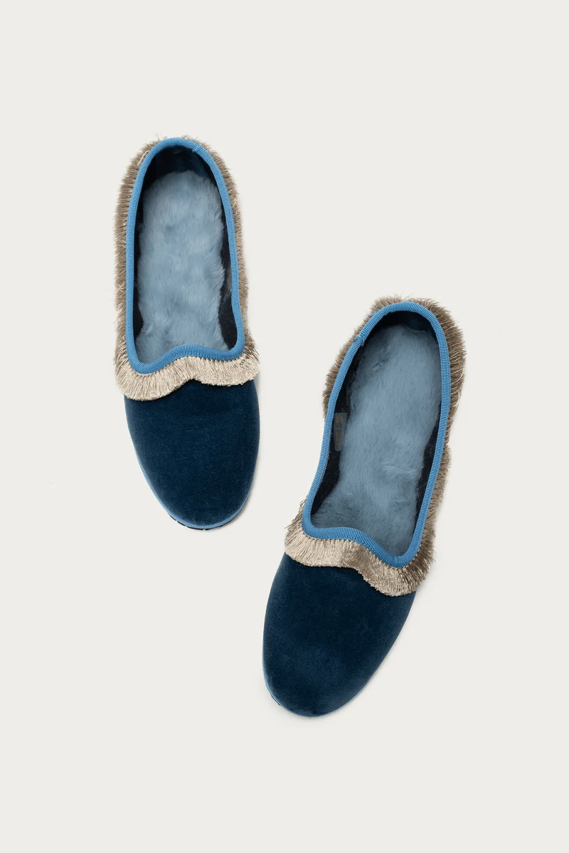 Beatrice Blau Samt "Home" Slipper