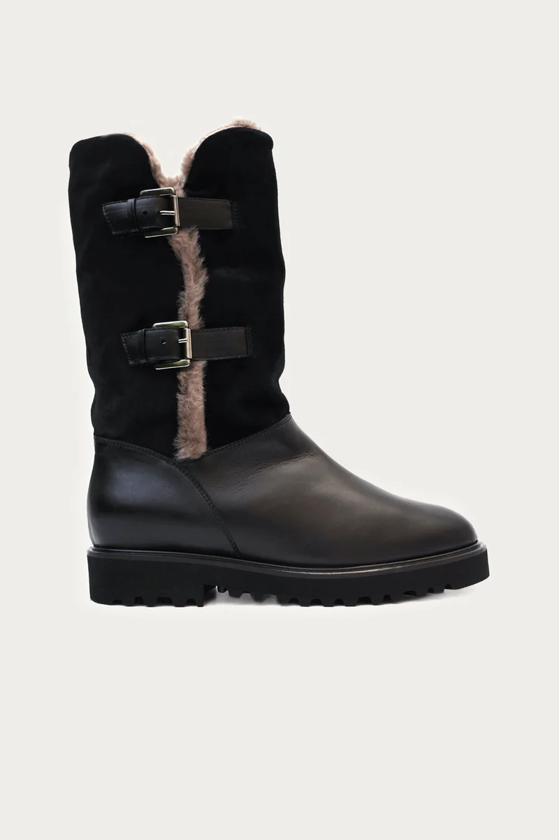 Alma Schwarz Velour-& Glattleder mit Lammfell