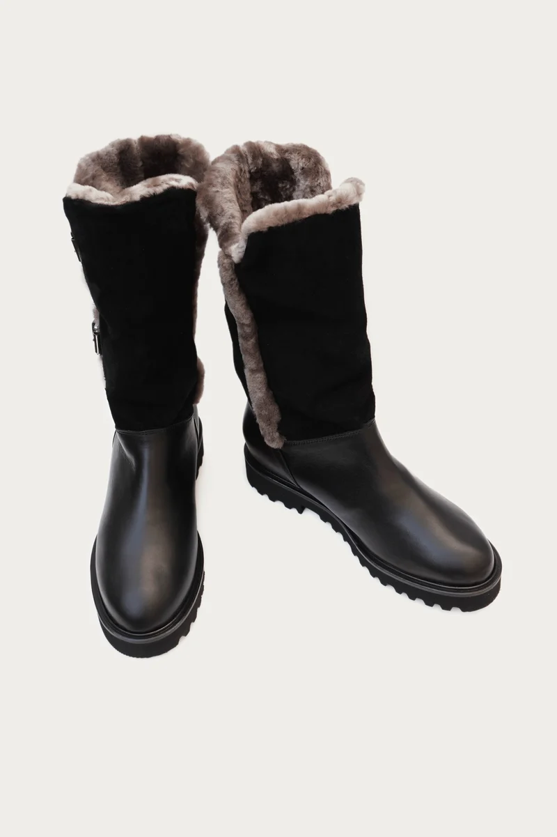 Alma Schwarz Velour-& Glattleder mit Lammfell