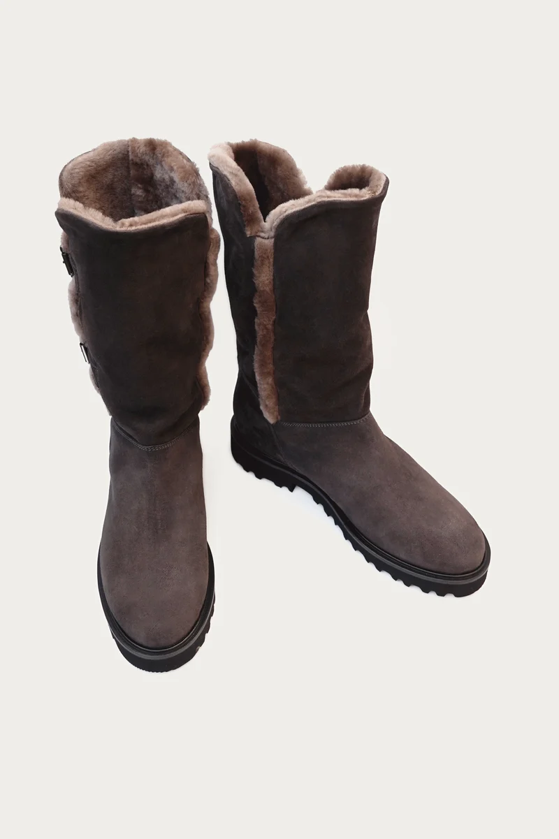 Alma Anthrazit Veloursleder mit Lammfell