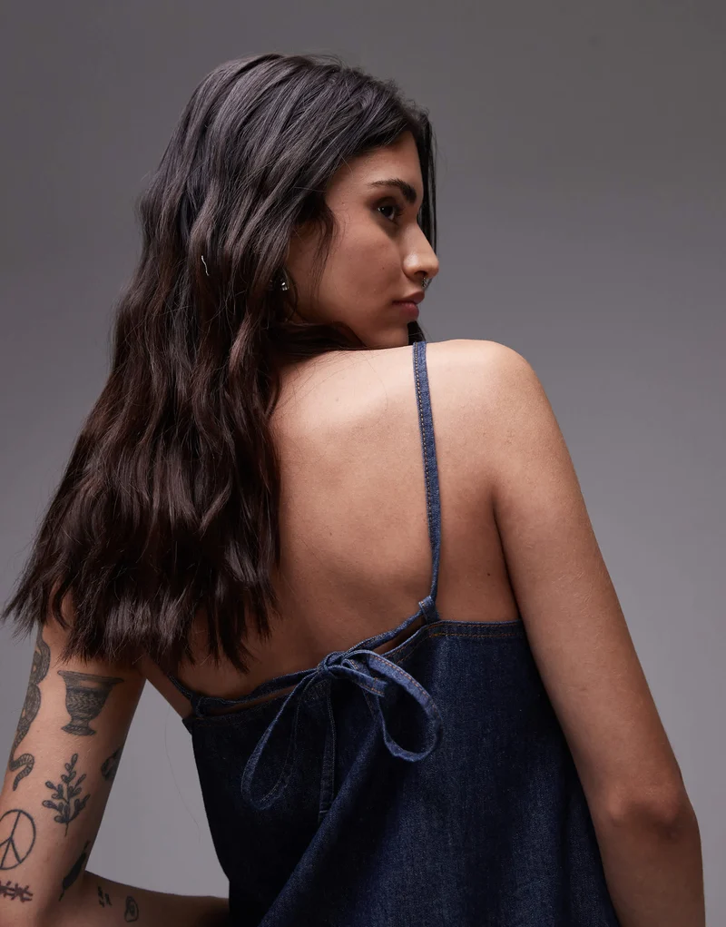 Topshop denim mini cami dress in raw look indigo