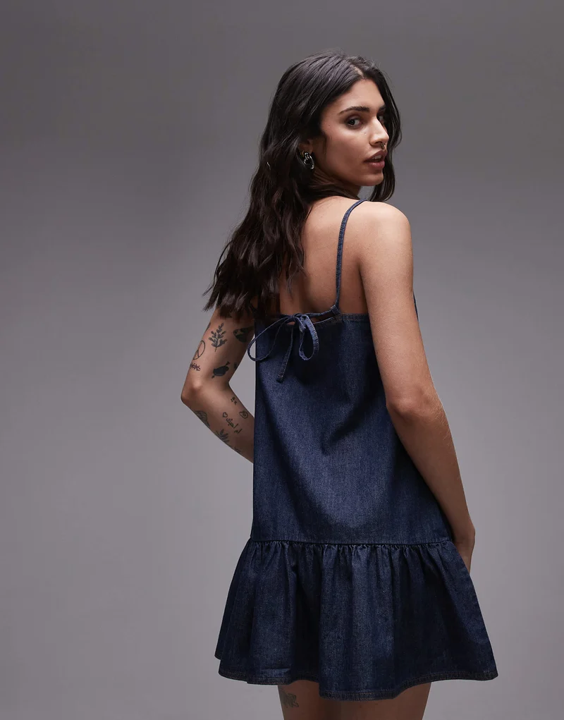 Topshop denim mini cami dress in raw look indigo