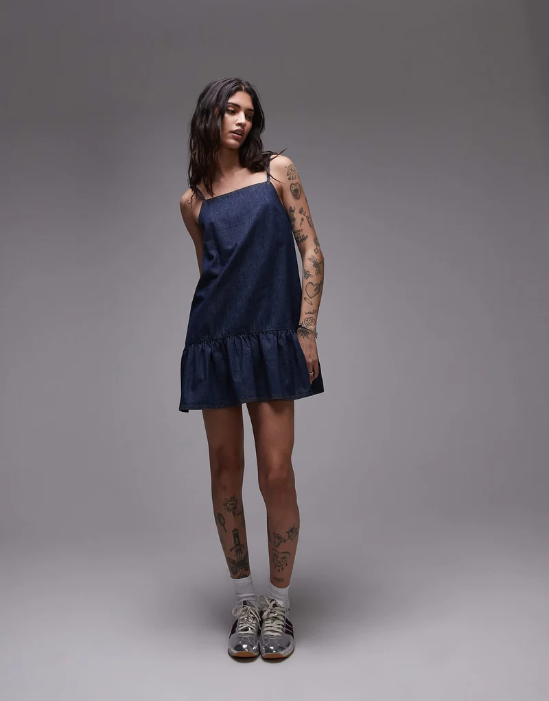 Topshop denim mini cami dress in raw look indigo