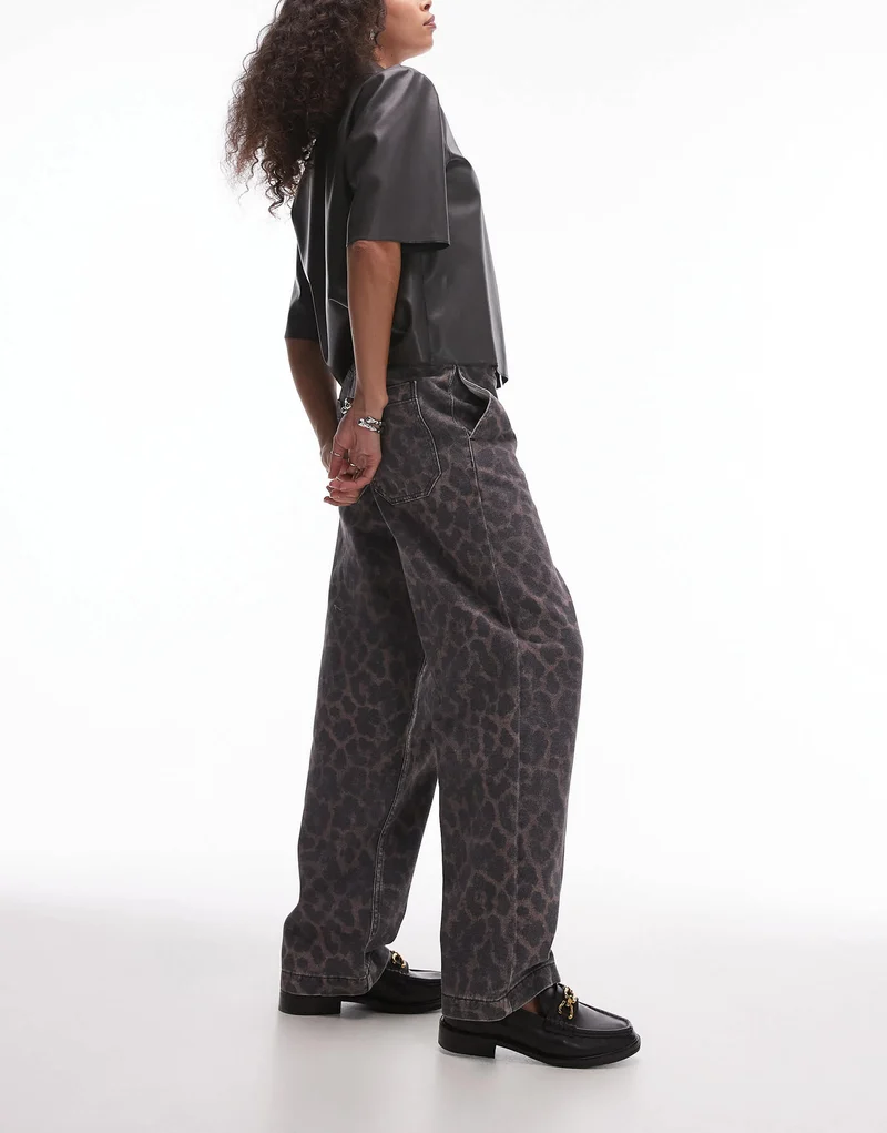 Topshop dark leopard straight leg trouser in multi