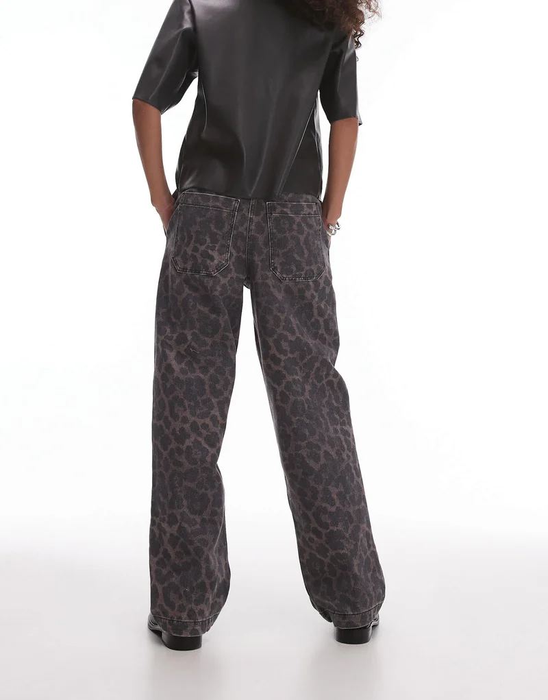 Topshop dark leopard straight leg trouser in multi