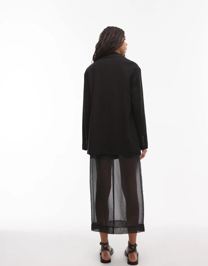 Topshop linen oversized slouchy blazer in black