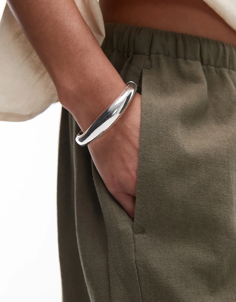 Topshop linen straight leg trouser in khaki