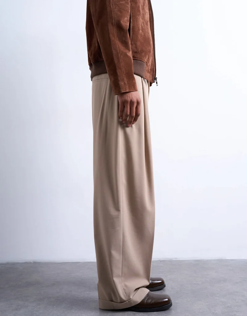 Topman relaxed smart trousers in beige