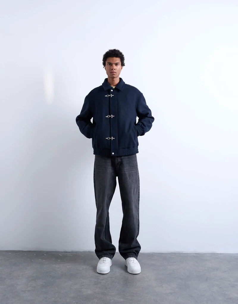 Topman fireman clasp wool blend jacket in navy