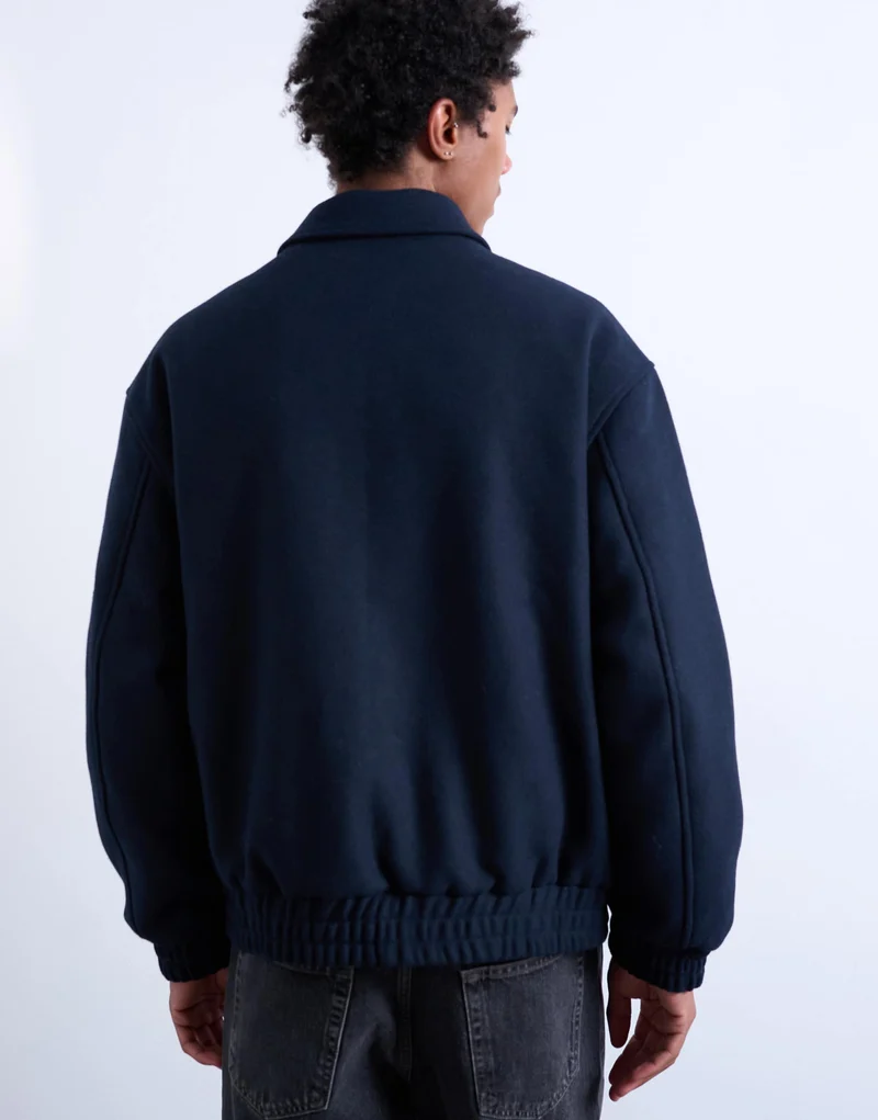 Topman fireman clasp wool blend jacket in navy