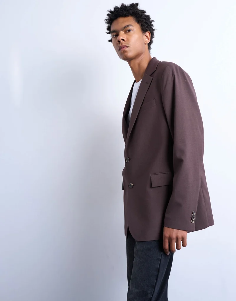 Topman relaxed wool touch blazer in chocolate
