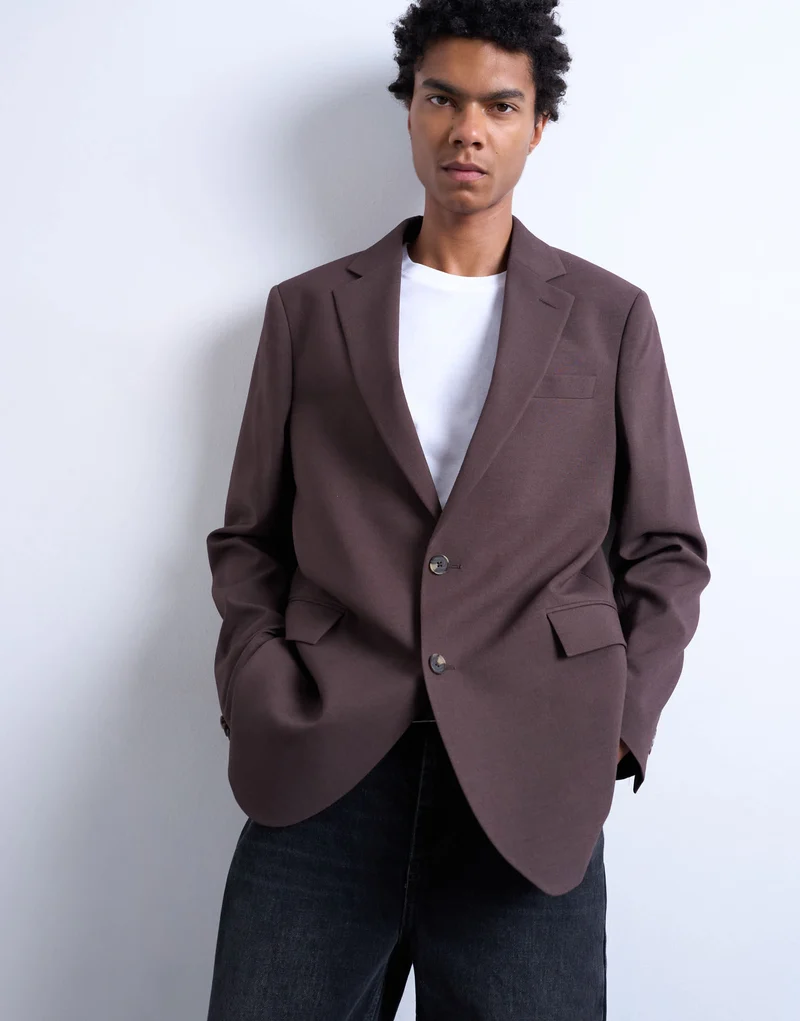 Topman relaxed wool touch blazer in chocolate