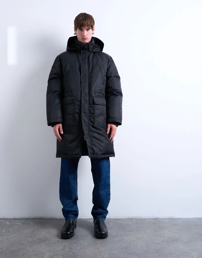 Topman double pocket parka in black
