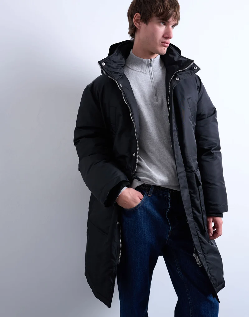 Topman double pocket parka in black
