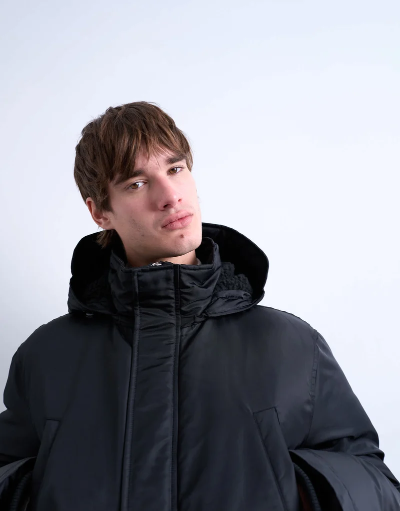 Topman double pocket parka in black