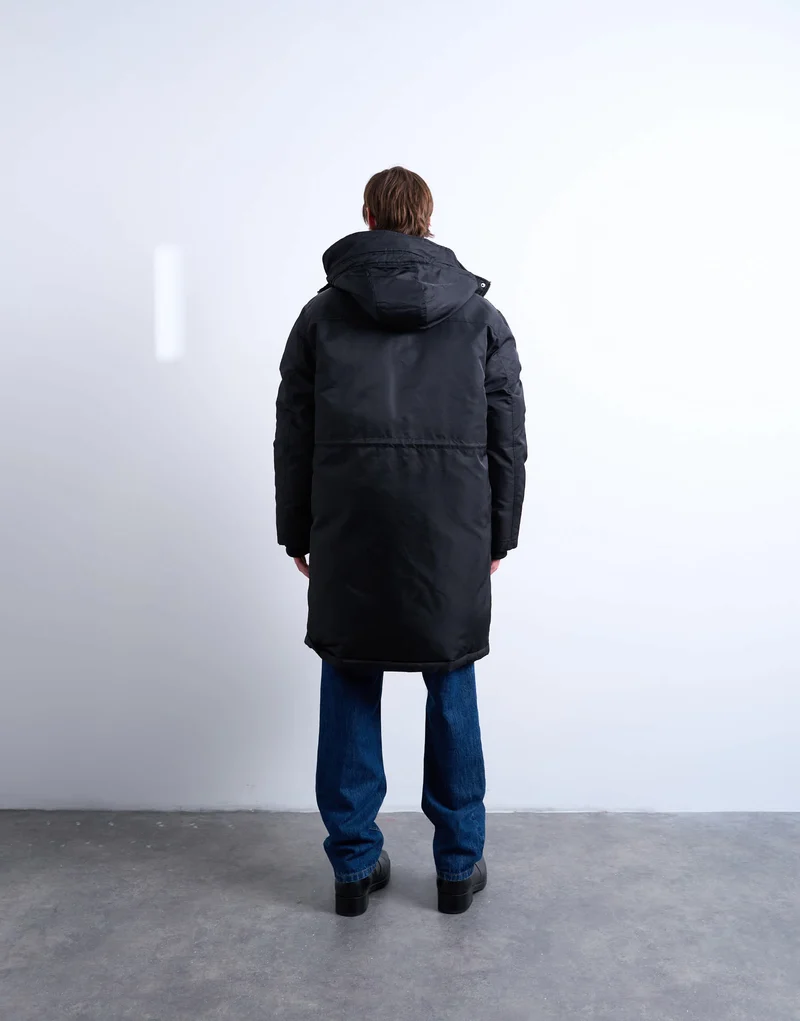 Topman double pocket parka in black