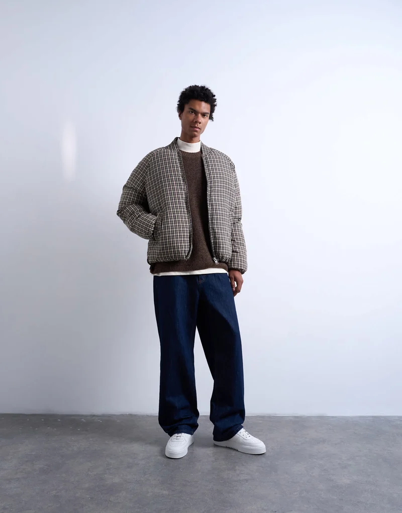 Topman checked puffer in black