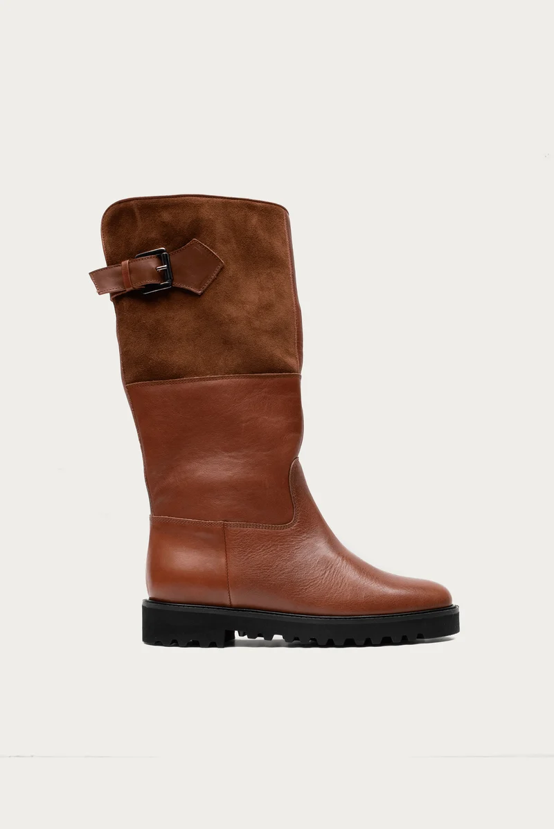 Heidi Cognac Velour-& Glattleder mit Lammfell gefüttert