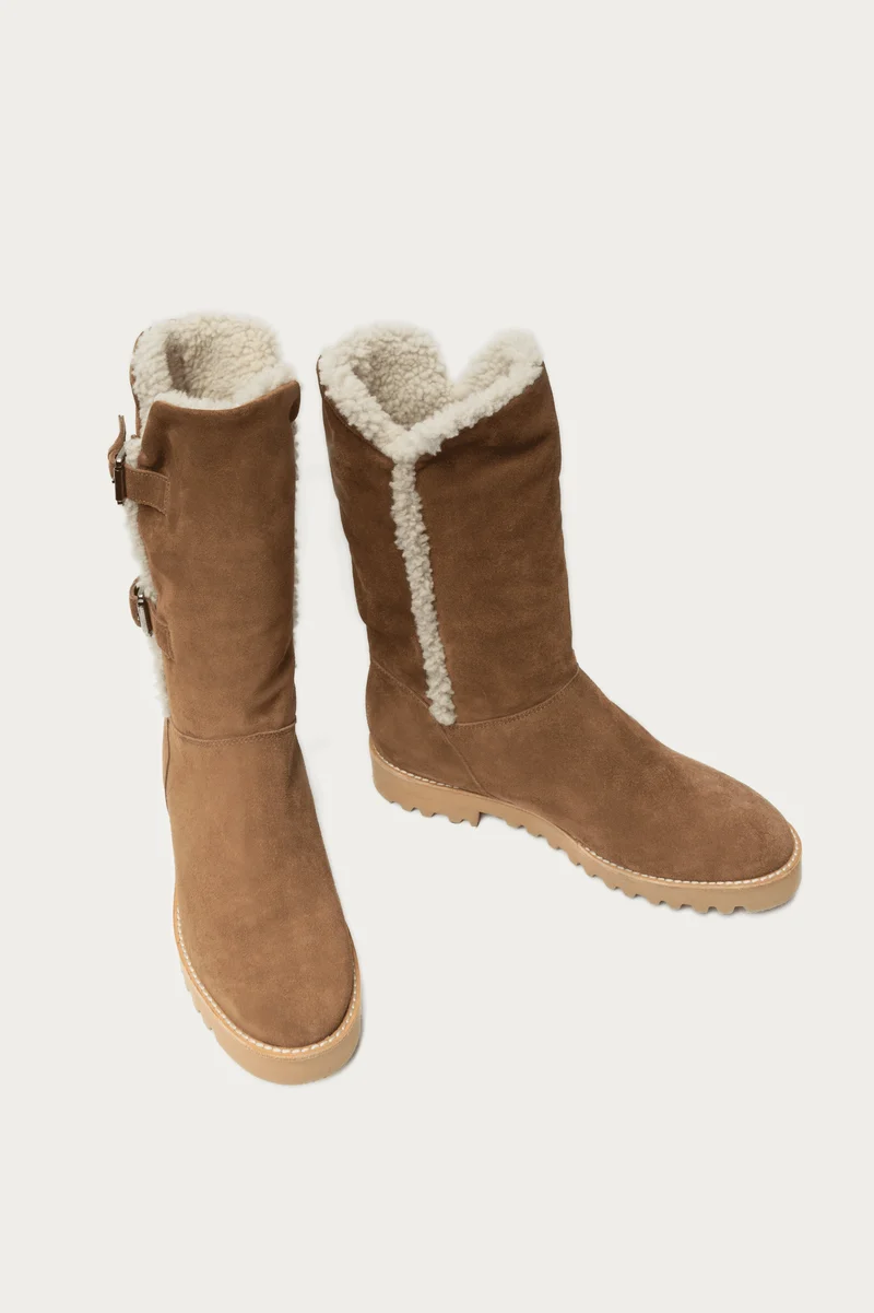 Alma Cognac Wildleder mit Lammfell